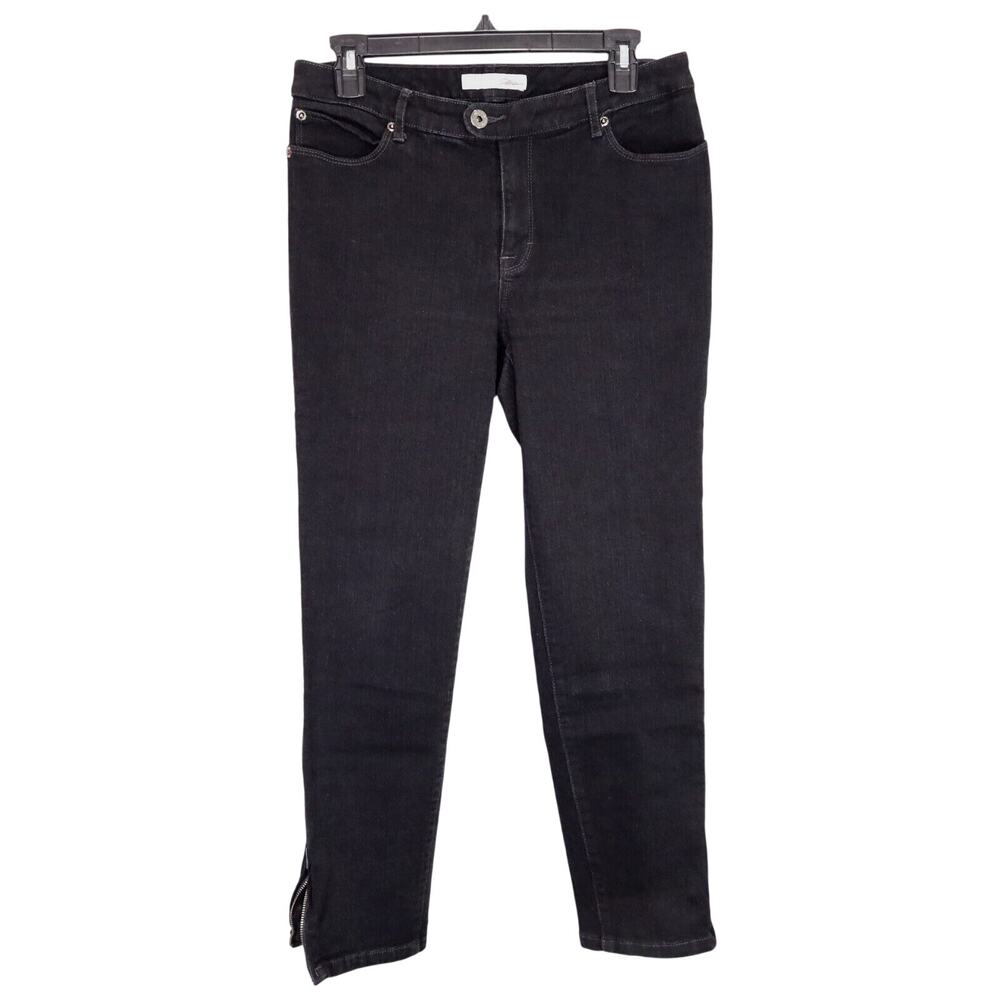 Chicos Jeans 0.5 Womens 6 Black Stretch Denim Ankle Zips Platinum Ultimate Fit